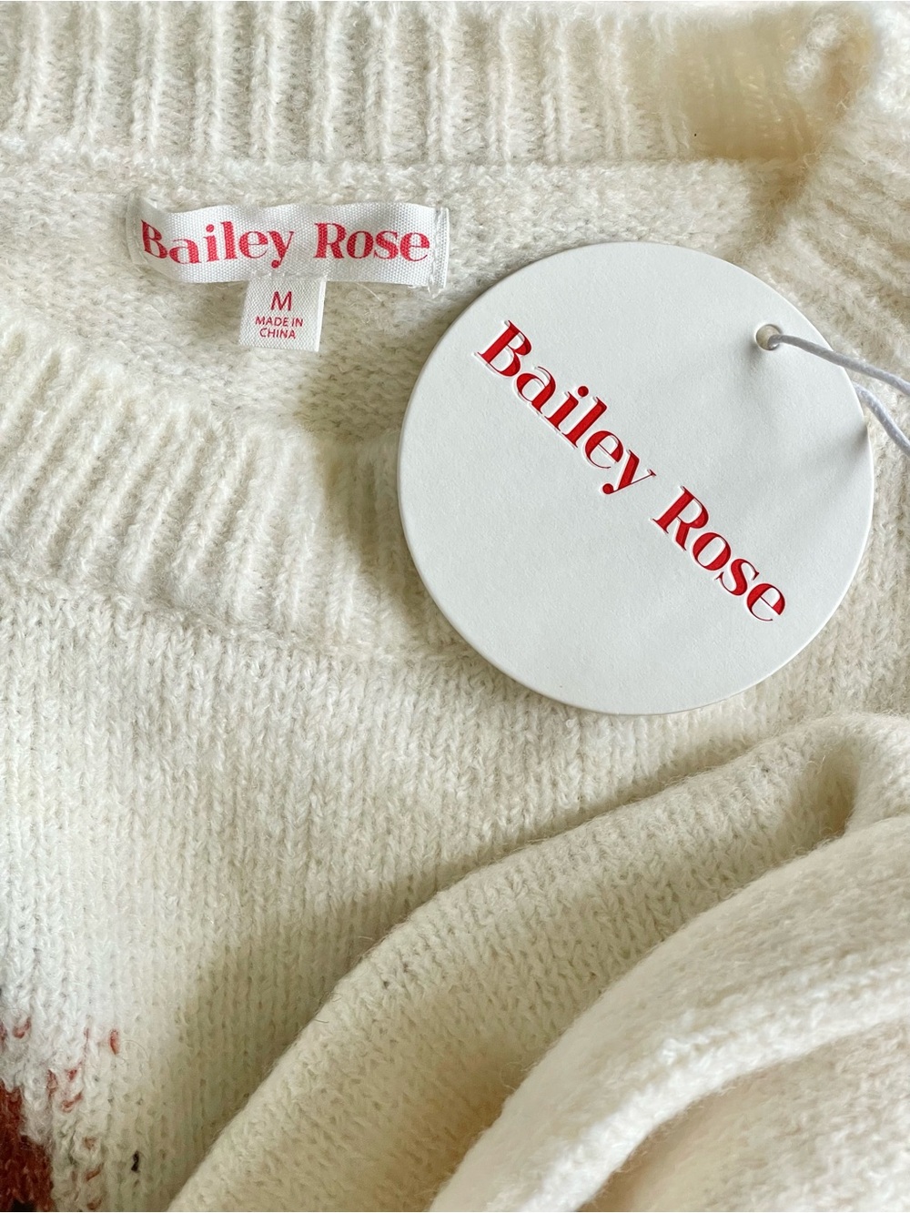Bailey Rose Women's Cream Soft Ribbed Knit Graphic Dog Lover Sweater Medium NWT - Picture 15 of 16
